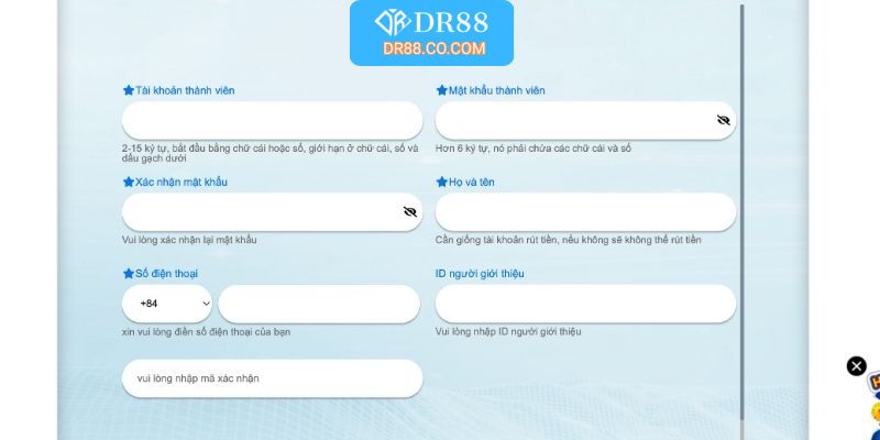 4 bước đăng ký tài khoản hội viên đơn giản tại DR88